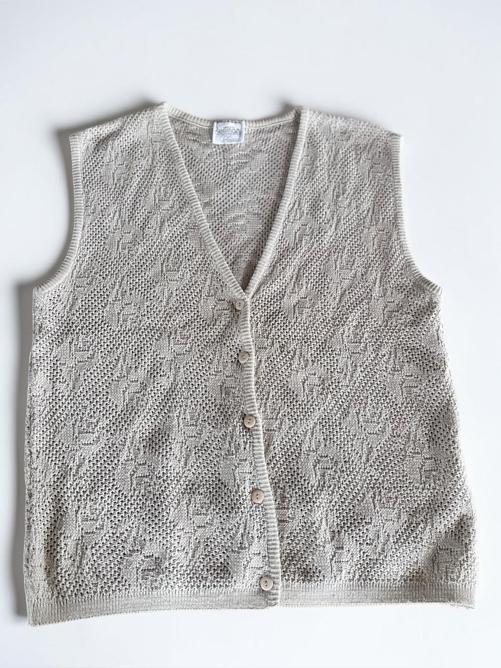 Leitman Classics Knit Sweater Vest Beige Cottagecore Large